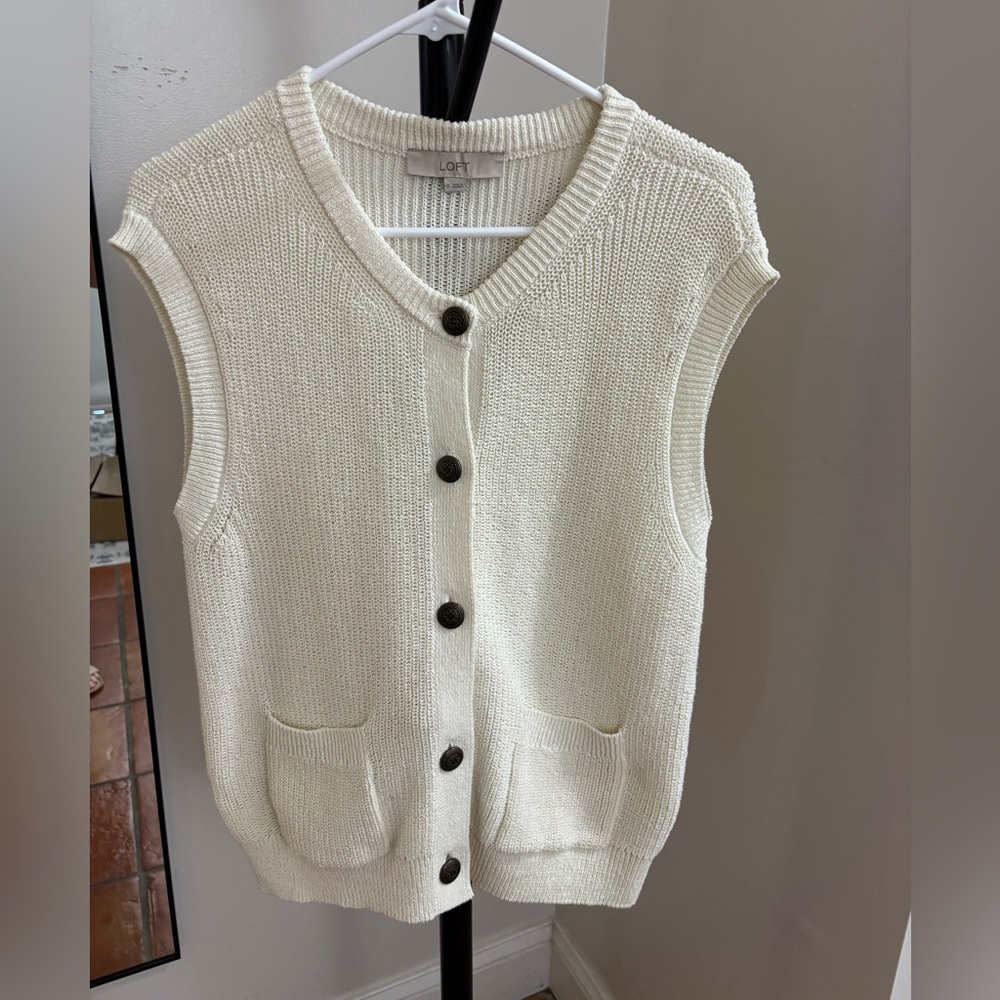 LOFT Women's Ivory Button-Up Sweater Vest